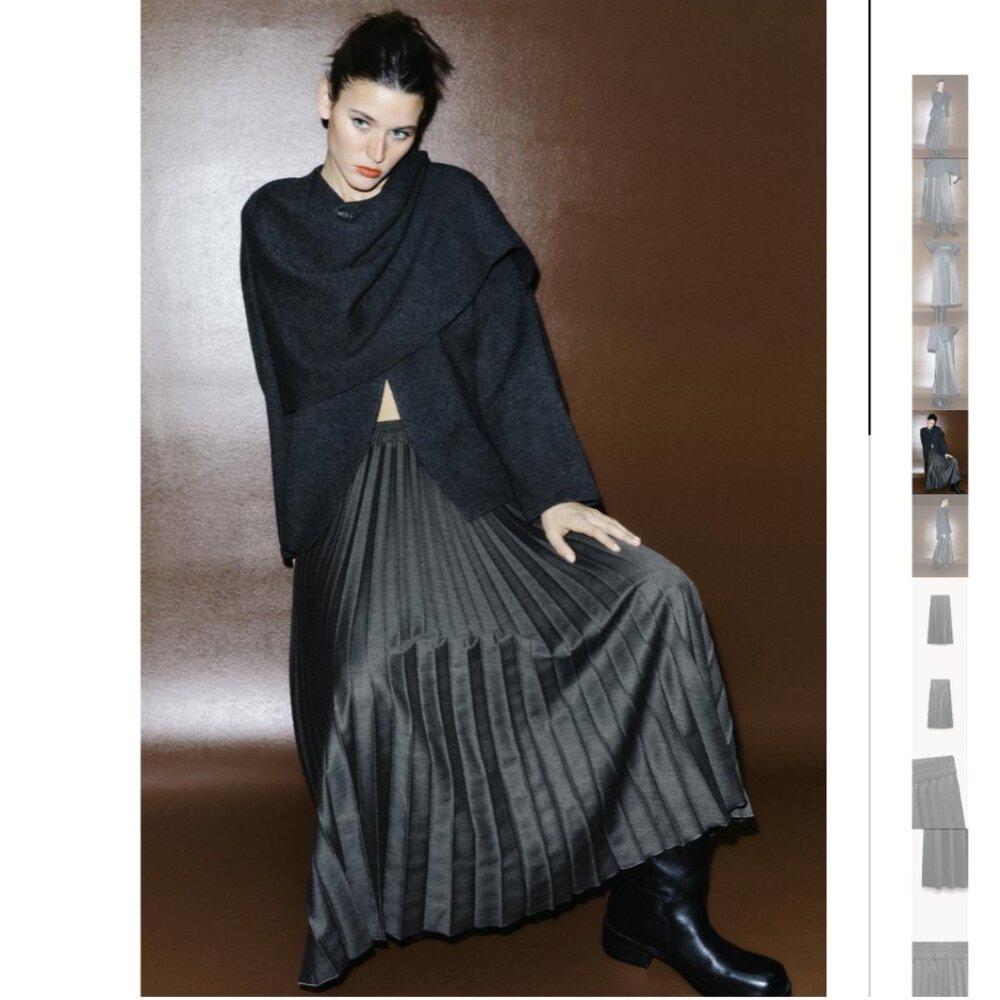 NWT ZARA PLEATED MIDI SKIRT ZW COLLECTION ANTHRACITE GRAY - Picture 5 of 10